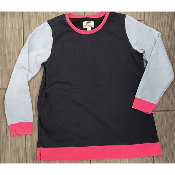 Lands' End Serious Sweats Women's Navy/Pink Colorblock Sweatshirt Size Large - Picture 1 of 4
